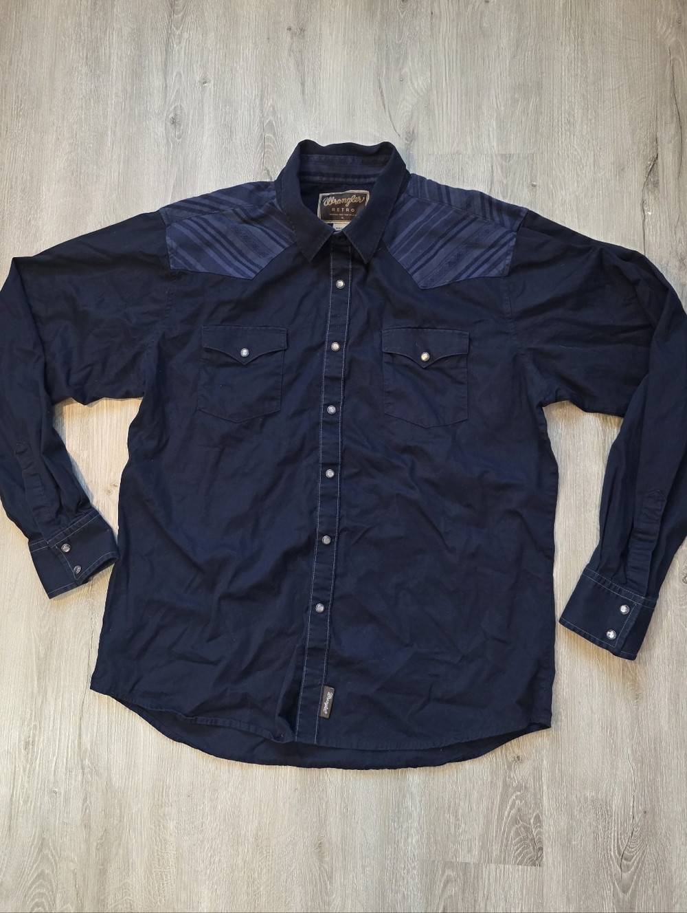 Men's Navy Western Button-Down Shirt with Yoke Detail